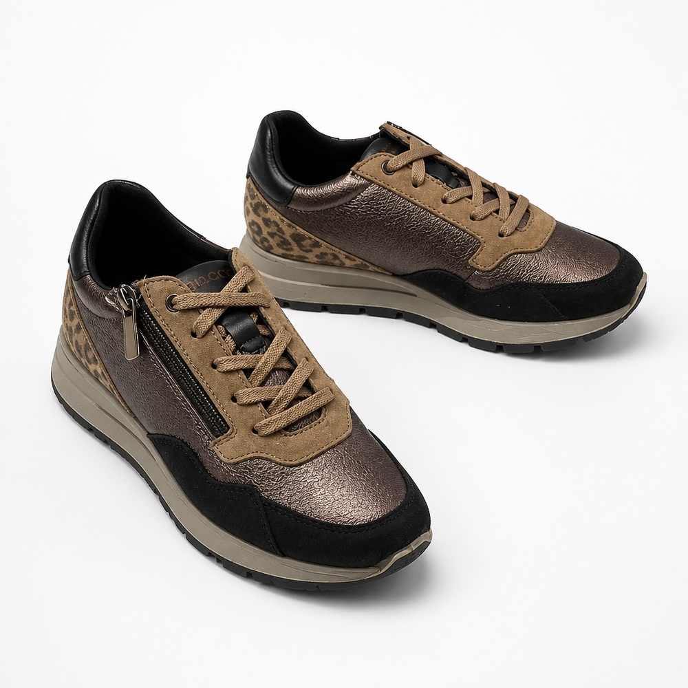 IGI & CO Women's Metallic Bronze and Tan Leather Casual Lace-Up Comfort Sneakers